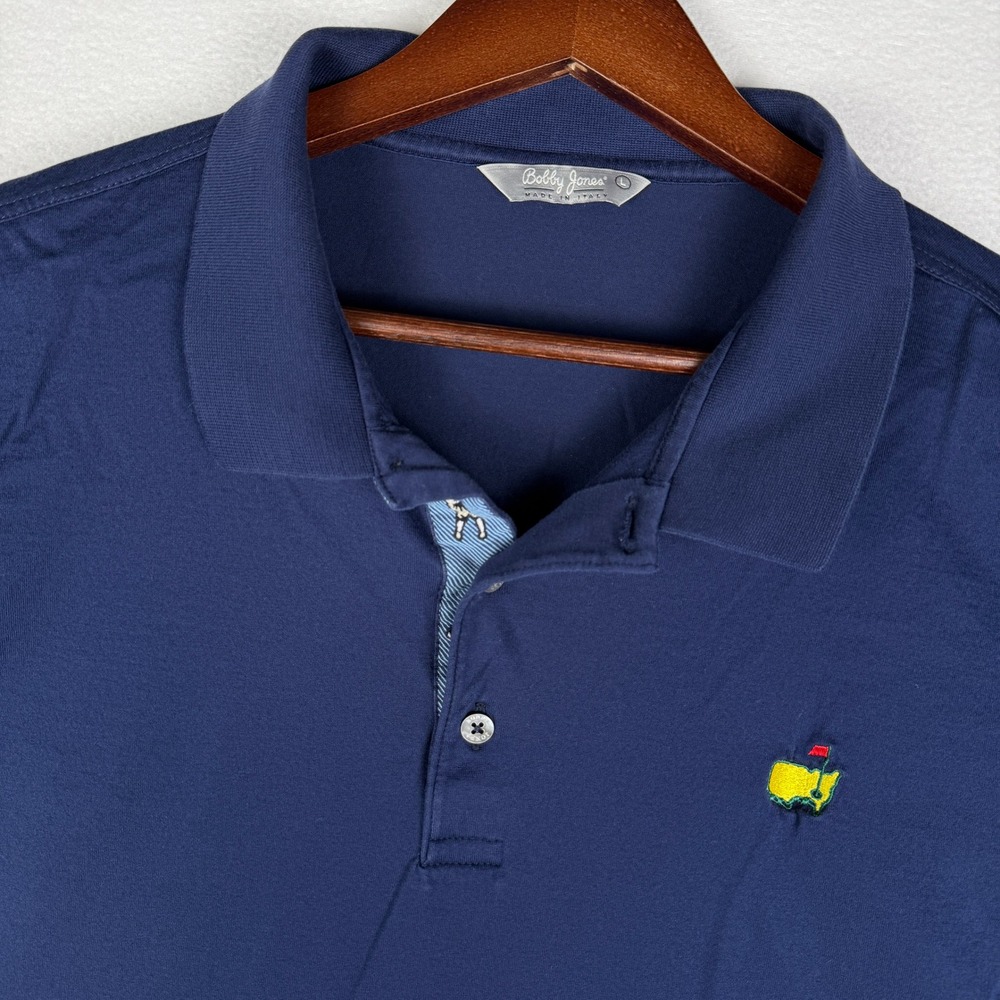 Masters Bobby Jones Polo Shirt Mens L Navy‎ Blue Golf Embroidered Made in Italy